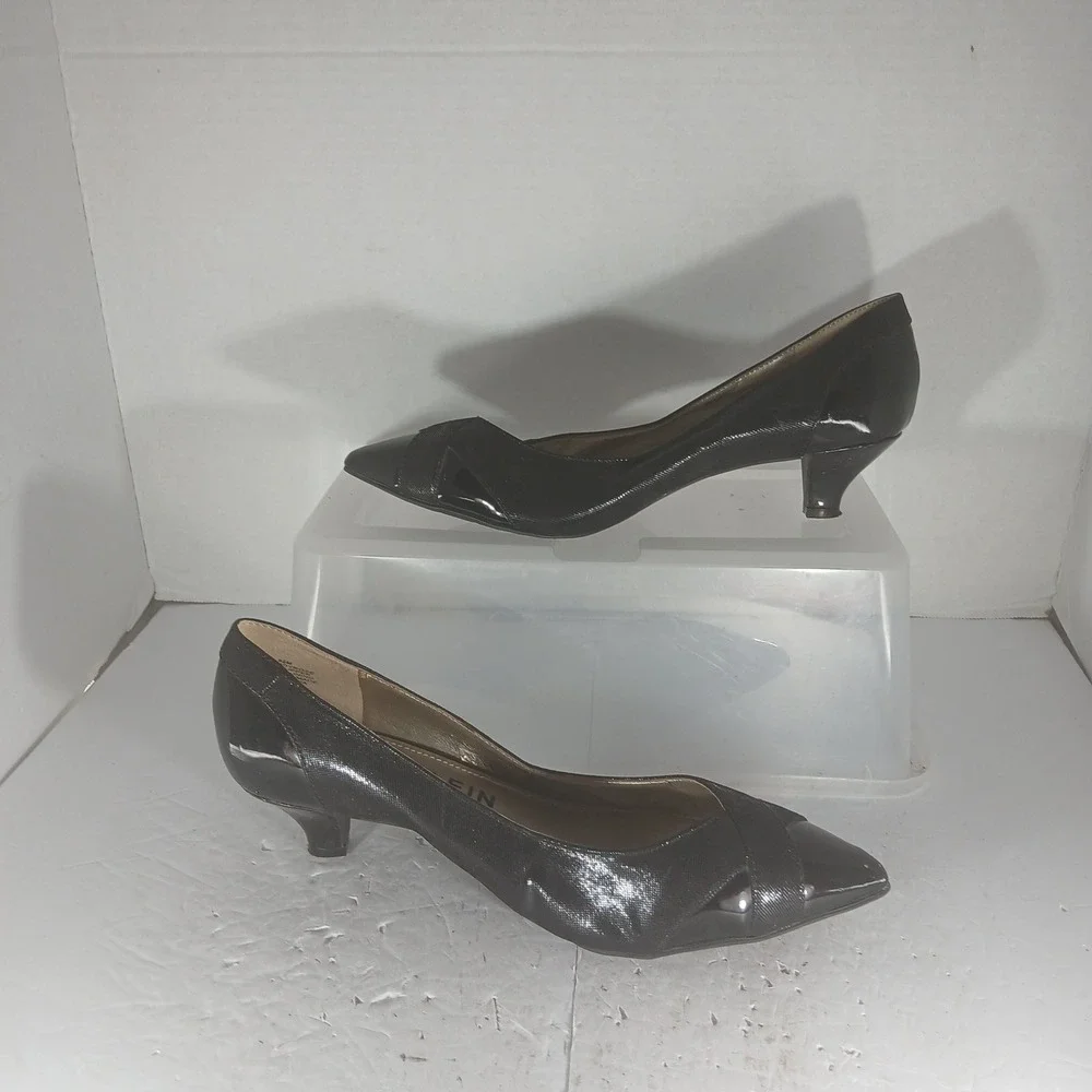 Anne Klein Maddyrose Pumps 9.5M Black Pointed Toe Kitten Heels Office Wear
